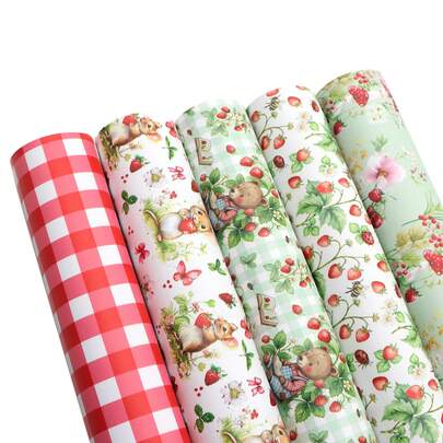 Floral Strawberry Faux Synthetic Leather Set 5Pieces/Set 7.7x12.9inch Fabric Sheets For DIY Bows Leather Earring Crafts Handmade Material
