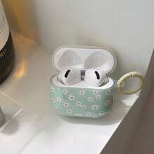 Ốp tai nghe thời trang, sáng tạo, màu xanh bạc hà với họa tiết hoa trắng nhỏ + hình tròn, phù hợp với Apple Pro3/Pro2/4/3/2, ốp tai nghe nữ tính/tối giản, ốp/vỏ tai nghe Apple, unisex - Màu xanh Bạc hà - Xem 8