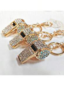 1pc Rhinestone Decorated Referee Whistle Keychain, Bag Charm, Pendant, Keyring, Sports Event Prize - Gold - View 9