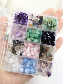 1 hộp hạt đá tự nhiên hình dạng bất thường, nhiều màu sắc, có lỗ, thích hợp để tự làm trang sức, bông tai, vòng tay, dây chuyền và các đồ thủ công khác. - Nhiều màu - Xem 4