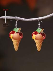 1 Pair 2D Flat Ice Cream Acrylic Pendant Earrings, Cartoon Elegant Minimalist Style Jewelry Earrings For Women, Suitable For Daily Wear And Vacation - Orange - View 3