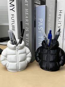 可爱鸭子羽绒服造型笔筒，创意3D打印趣味杯垫套装，适合学生教室、家庭办公室桌面装饰、桌面收纳 - 彩色 - 查看 4