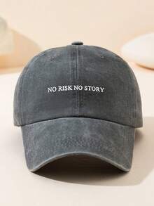 男女皆宜的“NO RISK NO STORY”标语印花柔软舒适复古水洗棒球帽，可调节吸汗防晒，休闲老爹帽，适合日常佩戴、度假、海滩、户外运动，也是送给自己和爱人的绝佳礼物，夏季假日必备。 - 棒球帽 - 查看 1