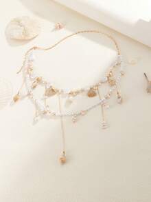 1 chiếc dây chuyền eo hai lớp kiểu dáng kỳ nghỉ biển, đính ngọc trai giả, vỏ sò và tua rua, thanh lịch, sang trọng, thích hợp cho kỳ nghỉ biển, tiệc tùng, thường ngày, phong cách đường phố, hẹn hò đôi, quà tặng trang sức đa năng cho nữ dịp lễ sinh nhật. - Dây xích thắt lưng - Xem 4