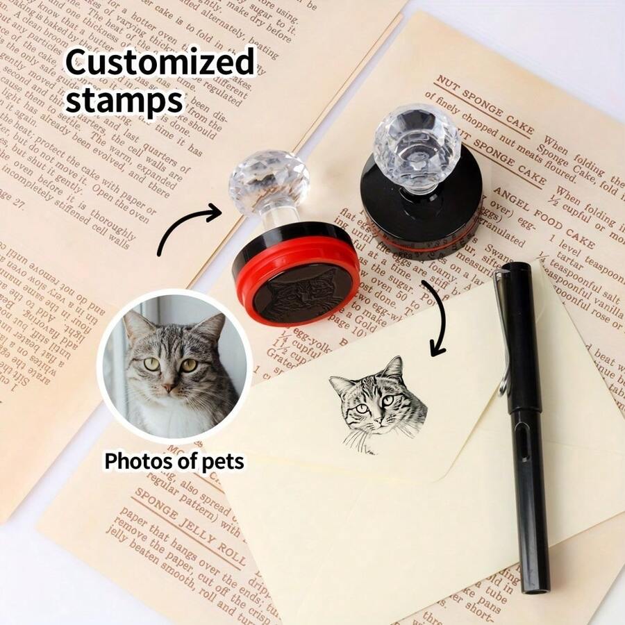 Con dấu chân dung thú cưng tròn 1,5 inch cá nhân hóa, con dấu logo, quà lưu niệm tùy chỉnh, quà sinh nhật, quà Lễ Tạ ơn, nhựa trắng bền, con dấu chân dung thú cưng vui nhộn cá nhân hóa, thích hợp cho phong bì và tem, tuyệt vời cho Lễ Tạ ơn - màu đen - Xem 1