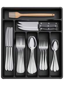 - Bandeja organizadora de cajones para cubiertos de plástico, para cocina, cubiertos y soporte para utensilios divisor para cucharas, tenedores, cuchillos, vajilla, 12.3 x 14.2 pulgadas, 7,44576228 - azul real - Ver 1