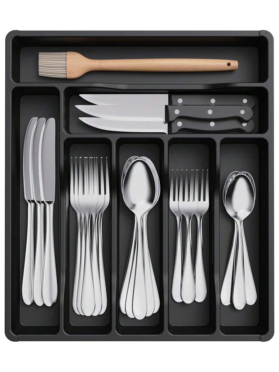- Bandeja organizadora de cajones para cubiertos de plástico, para cocina, cubiertos y soporte para utensilios divisor para cucharas, tenedores, cuchillos, vajilla, 12.3 x 14.2 pulgadas, 7,44576228 - azul real - Ver 1