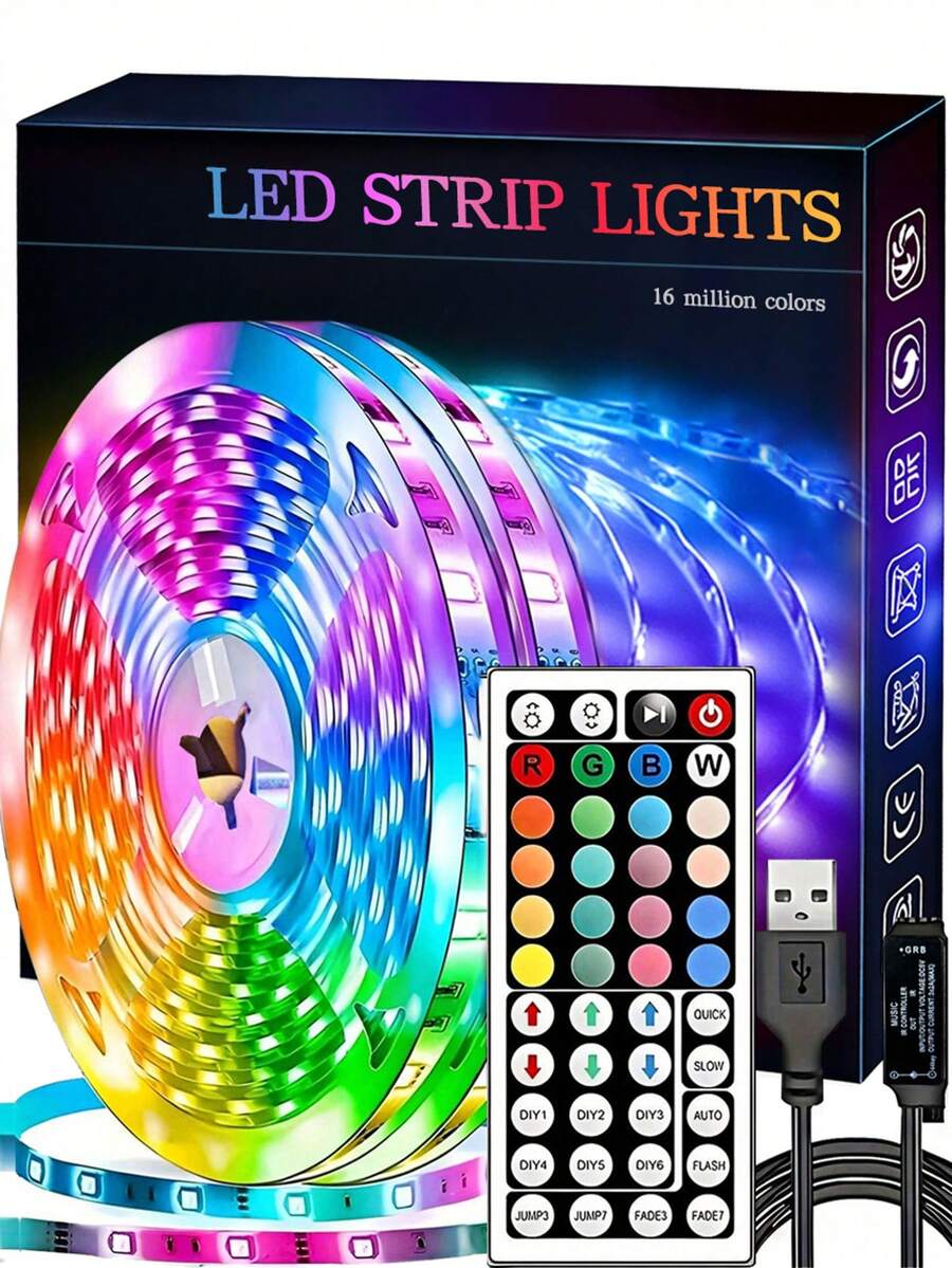 1pc RGB LED Strip Light With Remote Control, USB Powered, Supports 16 Color Changing & 8 Dynamic Modes, 6 DIY Modes, Suitable For Indoor Lighting, TV Backlight, Kitchen Decor, Party, Bar, Corridor