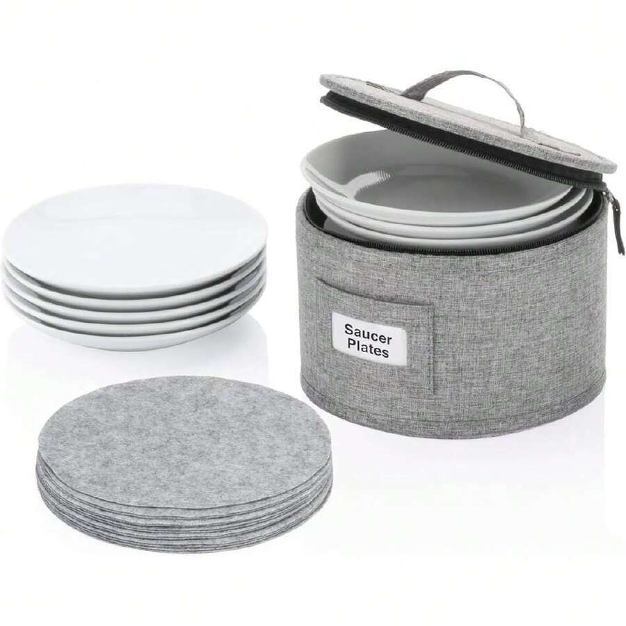 Porcelain Storage Container For Saucers, Bowls, And Appetizer Plates - Fits Plates Up To 6.5" Wide - Includes 12 Felt Dividers - Stackable With Hard Case, 44601575 - Rose Red - View 1