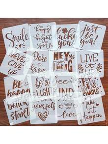 15pcs/Set Random Pattern Inspirational Quote Hollow Template, Lucky English Stencils For Spray Painting, Hand Painting, Printing On Wood, Fabric, Wall, Glass, Reusable Plastic Material - Motivational Words - View 11