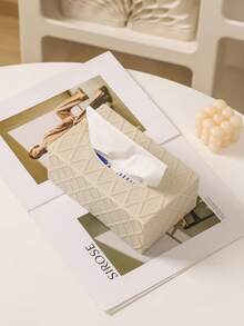 1 Rectangular Tissue Box - Fashionable Diamond Grid Pattern, Large Opening Double-Sided Design, Increased Capacity, Simple Tissue Box Available In Two Sizes, Circular Opening For Paper Extraction Without Getting Stuck, No Deformation, Suitable For Home Style - Multicolor - View 4