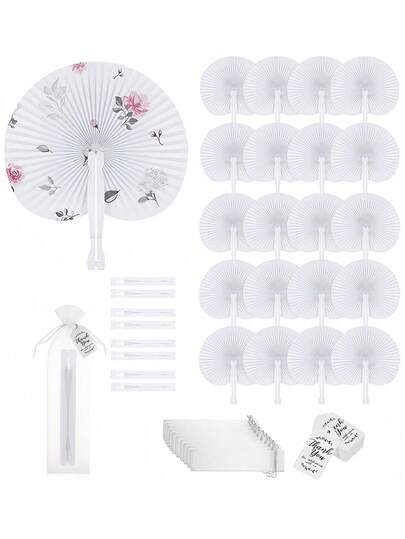 Quạt giấy tròn gấp gọn kèm túi và thẻ, thích hợp làm quà cưới, trang trí quạt, quà cô dâu, quà Giáng sinh, quạt giấy gấp gọn, quạt giấy tròn gấp gọn màu trắng, trang trí ngày lễ, khiêu vũ, nghệ thuật, DIY, hội họa