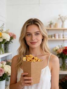 12PCS/1PC/Solid Color Popcorn Box, 2 Sizes Available, Candy Box Party Gift Box, Small Items Packaging Box, Use Birthday Holiday Cinema Party - Camel - View 15