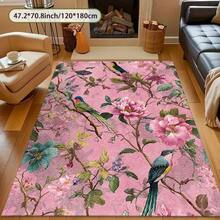 Large Pink & Multi-Colored Floral & Bird Print Rug - Soft Pink, Green, Yellow, Purple, Orange, Brown, Gold, Red - Rectangular Carpet, Suitable For Living Room, Bedroom, Hallway - Elegant Home Decor Rug, Living Room Carpet - 1PC - Xem 12