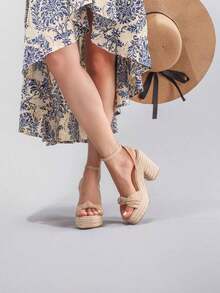Rope Platform Wedge Twisted Open Toe Summer Vacation Casual High Heel Waterproof Sandals, Daily Fashion Women Shoes,Travel Essential - Quả mơ 2 - Xem 10