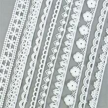 Dây ren trắng 5 thước/lô, ruy băng ren thêu cotton, vải ren móc, phụ kiện may vá thủ công DIY. - Màu xanh (1 cái) - Xem 11