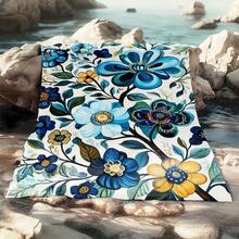 1pc Blue Flowers Blanket- Lightweight Flannel Throw For Sofa, , , Livingroom, Office, Chair, And Bed - Digital Printing Soft And M Flannel Blanket M Winter Mt - Mixed Colors - View 5