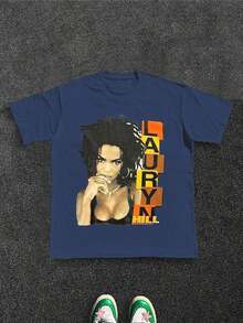 Lauryn Hill - Hip - Hop - Icon Men's Graphic T-Shirt, 100% Cotton, 220g.Summer ESXA - 藍色 - 查看 1