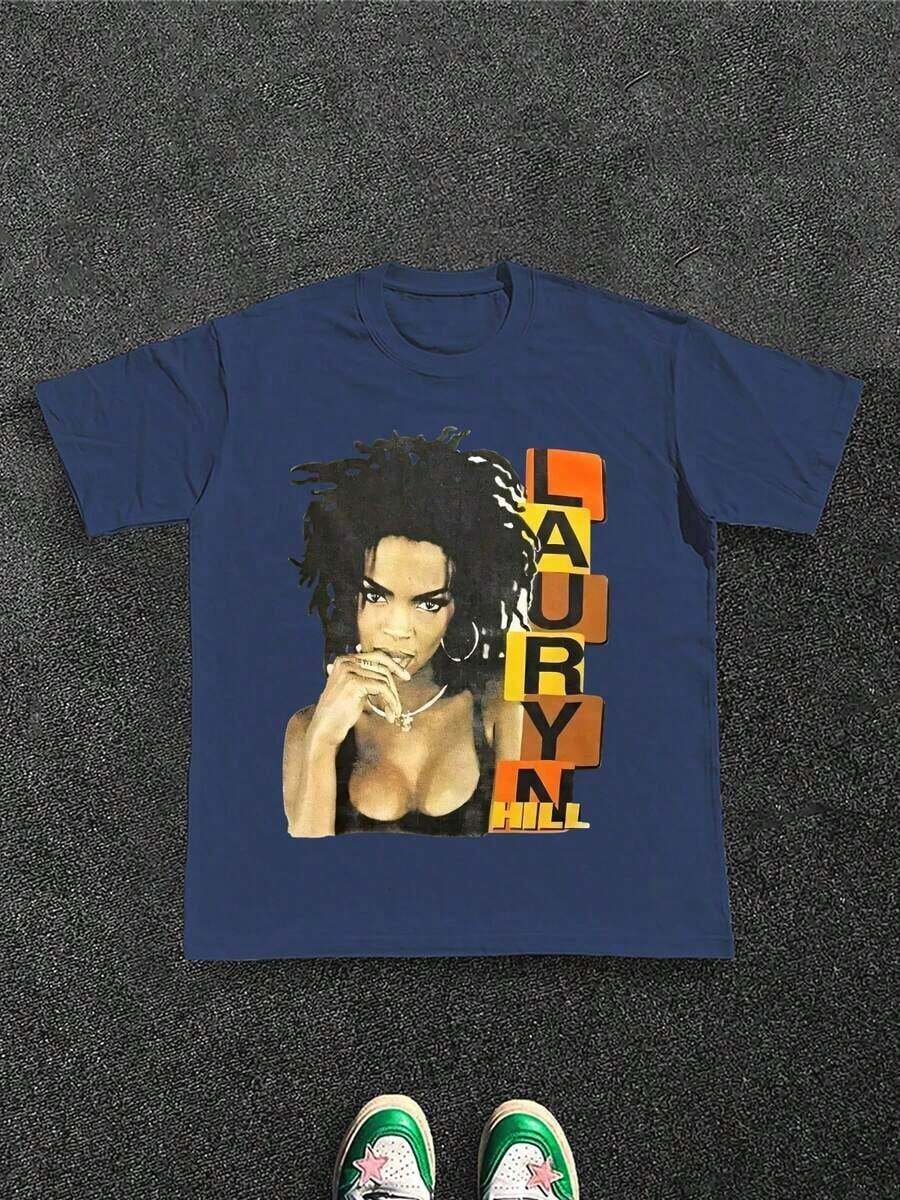 Lauryn Hill - Hip - Hop - Icon Men's Graphic T-Shirt, 100% Cotton, 220g.Summer ESXA - 藍色 - 查看 1