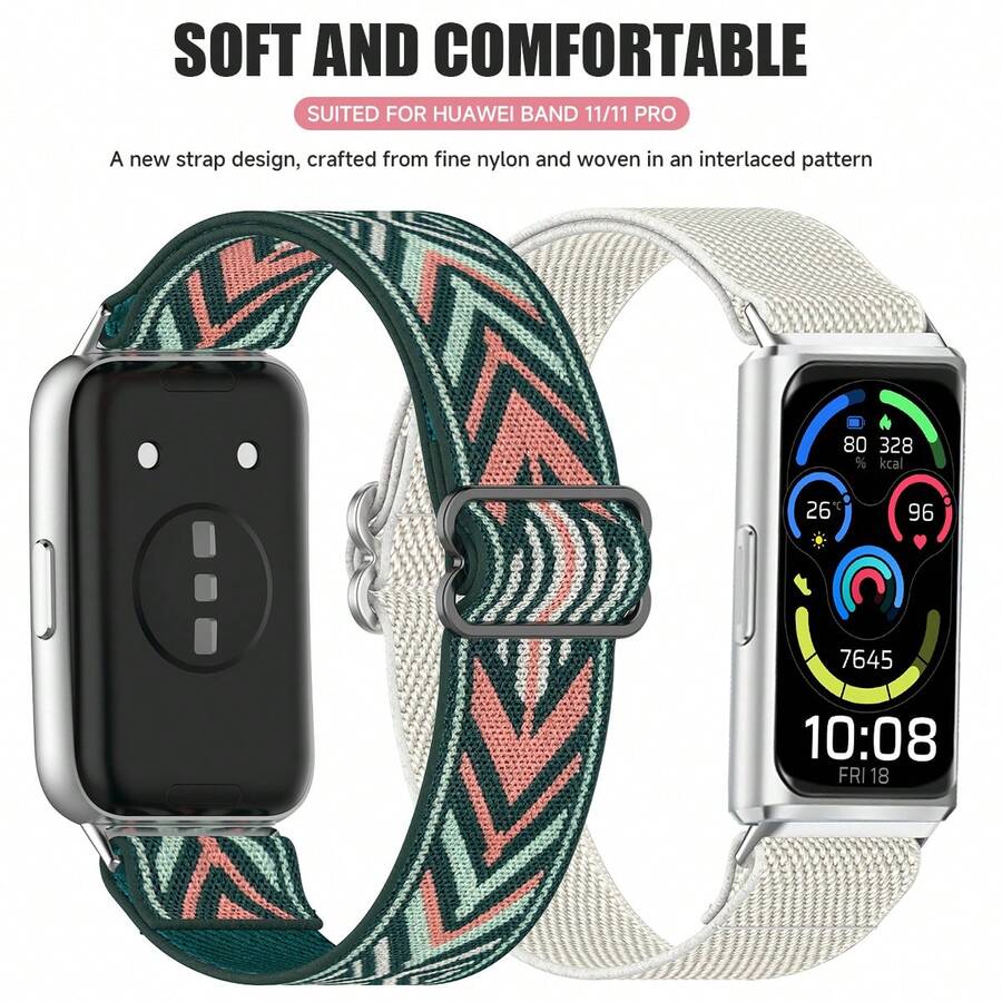 1条适用于华为手环11/11Pro的弹性尼龙表带，滑动扣设计，编织纹理，柔软舒适，运动手环材质。