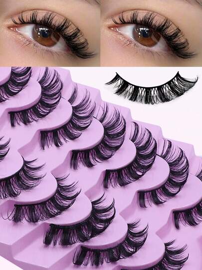 7 pares de pestañas postizas de estilo de dibujos animados de visón falso, pestañas postizas naturales y gruesas, herramienta de maquillaje esencial para viajes, pestañas postizas en tiras