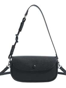 1pc Women's Solid Color PU Shoulder Crossbody Bag, Fashionable Retro Flap Bag Suitable For Holding Phone, Commuting, Shopping, Gift - Black - View 7