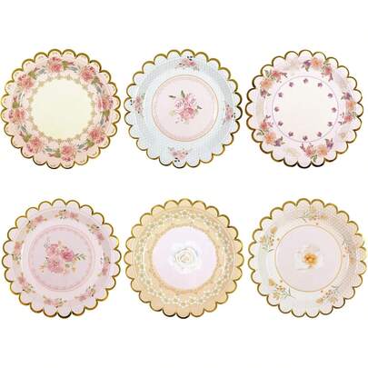 48 PCS Vinta Floral Paper Plates 7 Inch, Soped Flower Tea Party Plates  Cake Dert Plate For Birthday Bridal Shower  Shower Wedding Party Drats (Floral) Variant 1
