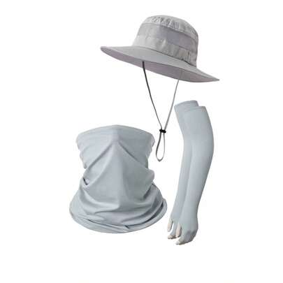 Bộ đồ chống nắng thời trang nữ 3 món: Mũ tai bèo buộc cao, khẩu trang chống tia UV và ống tay thoáng mát, thích hợp cho các hoạt động ngoài trời như đi bộ đường dài, du lịch và đi biển vào mùa xuân và mùa hè.