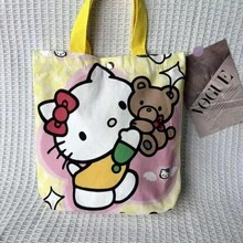 Sanrio 女款大容量托特包/單肩包/旅行包，Hello Kitty 帆布托特包，可愛 KT 托特單肩包，卡通百搭托特包，大容量通勤包，適合旅行、開學、通勤 - 彩色 - 查看 7