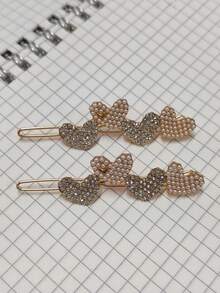1/2pcs Pearl & Rhinestone Heart Decor Side Clip, Elegant Frog Clip Hair Accessories For Women,Hair Clip,Party - Gold - View 8