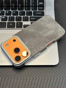 Funda de teléfono metálica Tela vaquera de lujo Funda suave con revestimiento compatible con iPhone 17 16 15 14 Plus 13 12 11 17 Pro Max 16Pro Protección contra golpes Funda de marca - Gris - Ver 2