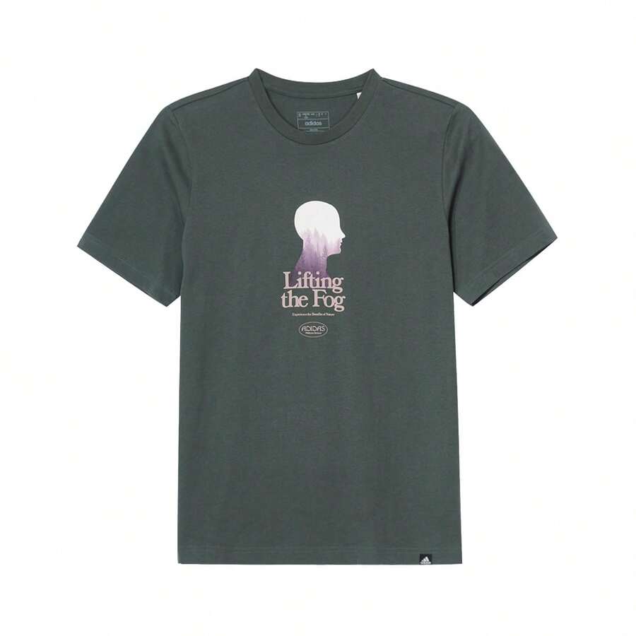 Adidas Camiseta Masculina Esportiva Casual Versátil de Gola Careca de Manga Curta Confortável e na Moda IS1034, Primavera/Verão - Verde escuro/verde acinzentado - Visão 1