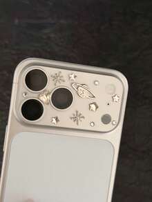 Luxury Bling White Soft Glass Gliter Heart Rhinestone Planet 3D Star Transparent Matte Camera Lens Protector Compatible With Iphone 17 Pro Max 17 Pro Rear Full Coverage Lens Protector Cap Mother's Day Gift - White - View 4
