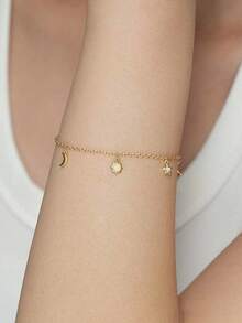 GAGAFEEL 1件925纯银时尚优雅可爱月亮星星合成玛瑙锆石吊坠项链，日常佩戴友谊派对礼物，女士珠宝 - 金色 - 查看 3