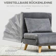 Folding Armchair Bed With Cushion And Extra Bed Function, Adjustable Backrest, Velvet Look, Up To 125 Kg, Grey - Grey - View 4