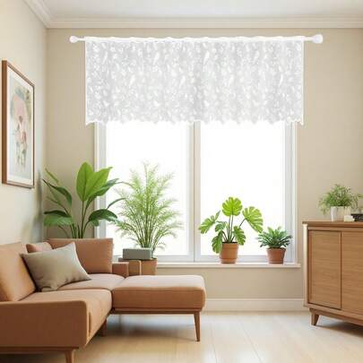 1 chiếc rèm cửa sổ ngắn, chất liệu jacquard, họa tiết ren chim và hoa.