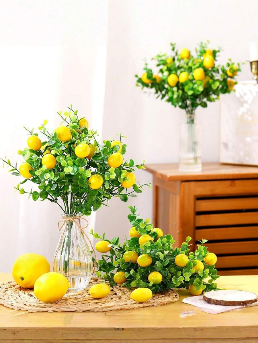 1/3Pieces Artificial Lemon Branches Fall Picks With Lemon And Green Leaves,Fake Lemon Decor Plant Decor Fake Tree Branches For Table Centerpiece,Lemon Simulation Fruit Simulation Plant Summer Lemon Home Decoration - Multicolor - View 1