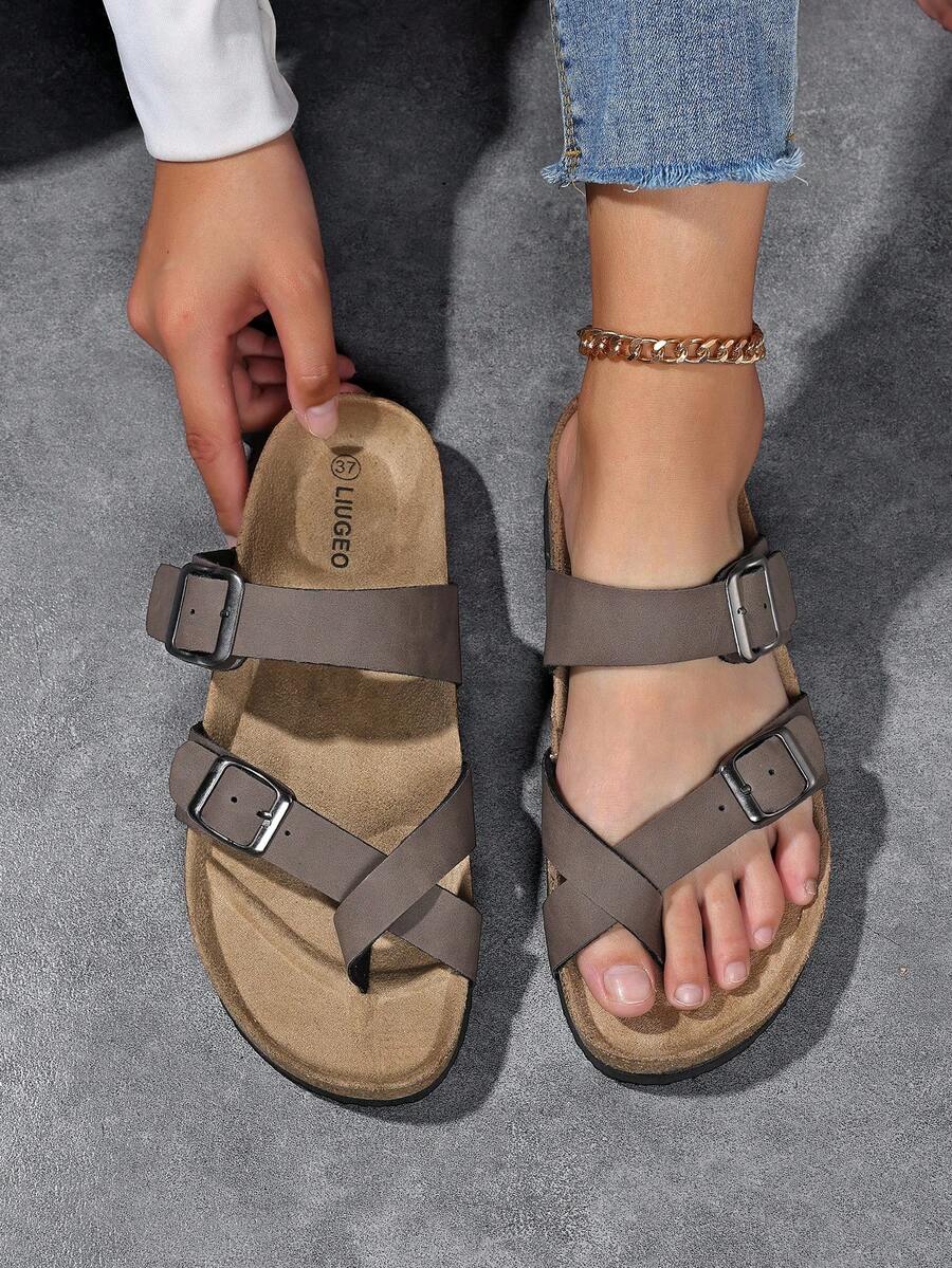 Men's Fashion Soft Cork Sole Comfortable Sandals, Slip-On Mule Slippers, Suitable For Summer Outdoor Beach Walking, Unisex Couple Shoes