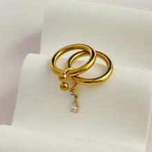 VKHK 1件18K镀金不锈钢水滴形锆石吊坠装饰圆环戒指，适合女士日常佩戴，礼品 - 創意戒指 - 查看 7