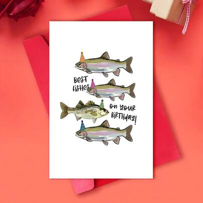 1pc Fish Birthday Card, Funny Birthday Card, Happy Birthday Card, Birthday Gift Card, Birthday Party Holiday Card – Birthday Gift For Women, Birthday Gift For Men, Birthday Card For Family Or Friends For Dad Father