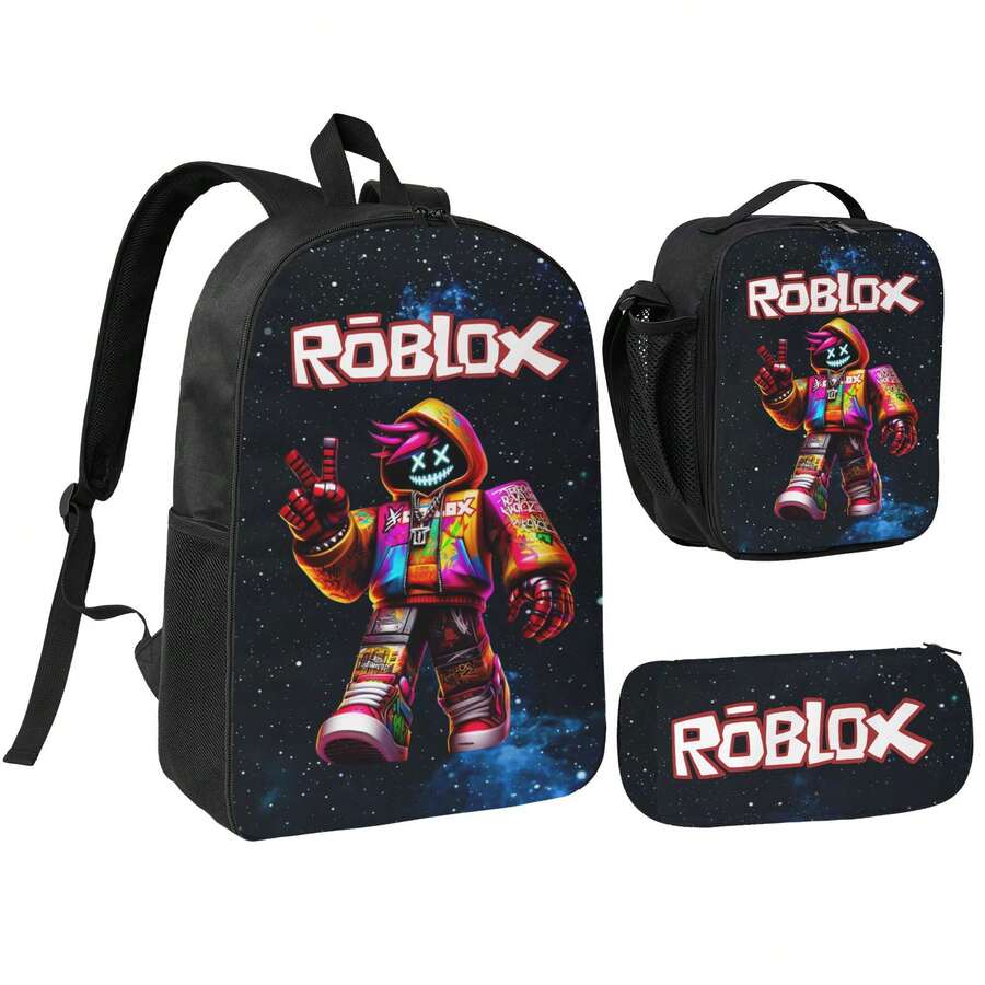 Anime Game 3 Pcs School Bag Set Middle School Student Backpack Lunch Bag Set Pen Bags Fashion Durable Large Book Bag Teenager - A - View 1