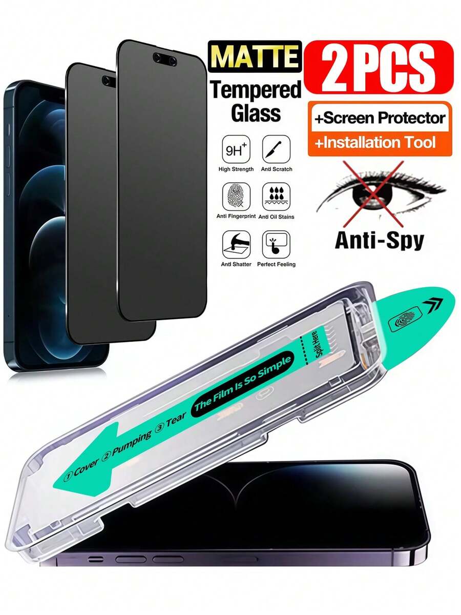 2pcs Privacy Anti-Spy Tempered Glass Screen Protector, Compatible With IPhone 17 Pro Max/11 Series, X/XR/XS/XS Max, 17 Pro/17 Air/17, 15 Plus/15 Pro Max/15 Pro/15, 14 Pro Max/14/14 Plus/14 Pro, 13/13 Pro/13 Pro Max, 9H Hardness, Anti-Scratch Anti-Fingerprint, Fits With Phone Case, Full Screen Coverage, Dynamic Island Compatible - 2pcs - View 1