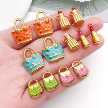 2 chiếc mặt dây chuyền hình son môi bằng thép không gỉ mạ vàng, tráng men, tự làm phụ kiện trang trí vòng cổ, vòng tay. - Nhiều màu - Xem 7