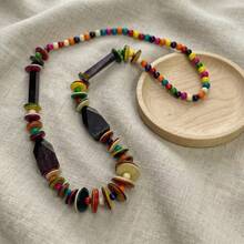 2026 Retro Wooden Necklace, European And American Bohemian Personalized Long Sweater Chain Performance Accessory For Women - Blue - View 6