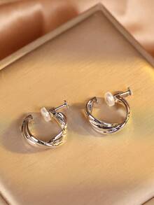 1对时尚新款金属圈形耳环，铜质夹式耳环，无需耳洞，螺旋耳夹，优雅显瘦，适合女性日常佩戴，节日礼物 - 耳夾 - 查看 7