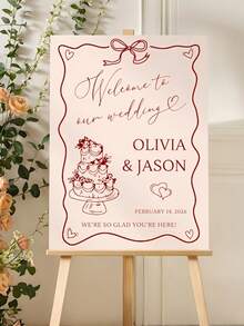 Custom Welcome Sign With Red Cake And Heart Design, PVC Floor Mount Romance Theme For Weddings Receptions And Various Celebrations Event Signage - Multicolor - View 6