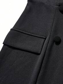 Elegant Solid Color Midi Work Dress, Stretchy Fabric, Notched Collar, Slit, Suitable For Commute, Elegant Occasions, Office, Business Meetings, Birthday, Spring & Autumn - Black - View 10