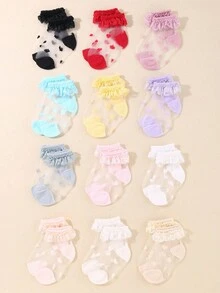 10/5/1 Pair Random Style & Color Baby Girls Lace Trim Dance Socks, Sheer Mesh Princess Socks With Bow & Heart Jacquard Design, Suitable For Daily Wear And Gift, 0-3 Years Old, Valentine's Day & Thanksgiving Gift - Multicolor - View 19