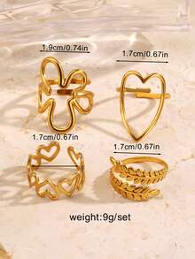 Bộ 4 chiếc nhẫn hình trái tim, bông lúa mì và hình trứng bằng thép không gỉ mạ vàng 18K, trang sức tối giản, thích hợp làm quà tặng cho phụ nữ dùng hàng ngày, dự tiệc, hẹn hò và du lịch. - Nhiều màu - Xem 3