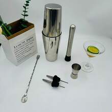 Bộ 5/6/9 bình lắc cocktail Boston bằng thép không gỉ 750ml, kiểu dáng tối giản, hình trụ màu bạc, dụng cụ pha chế chuyên nghiệp phù hợp cho các bữa tiệc tại nhà và lễ hội. - Xem 6